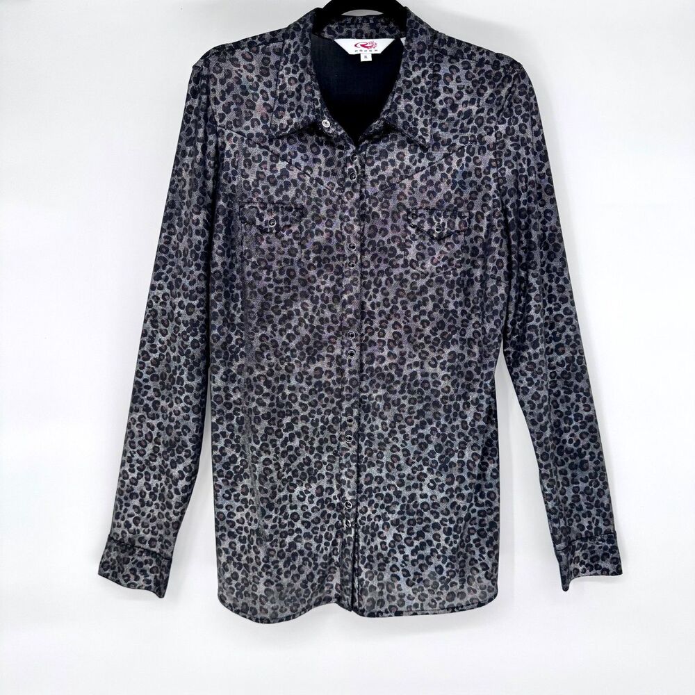 Roper Metallic Animal Print Shirt Women's XL Western Glam Indie Sleaze